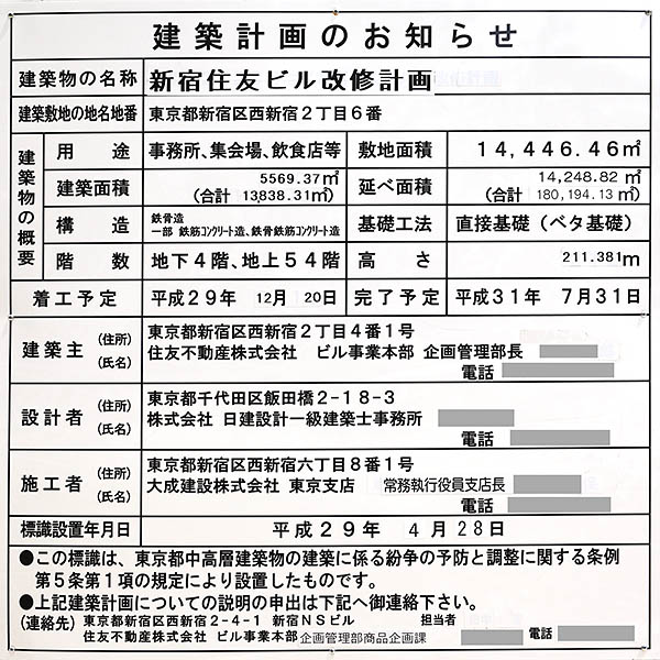 新宿住友ビルの建築計画のお知らせ