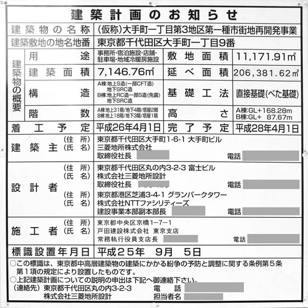 大手町一丁目第3地区第一種市街地再開発事業の建築計画のお知らせ