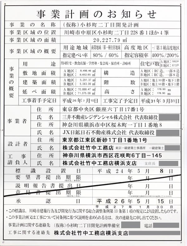 （仮称）小杉町二丁目地区開発計画