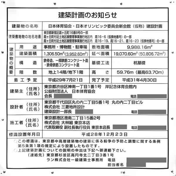 日本体育協会・日本オリンピック委員会新会館(仮称)