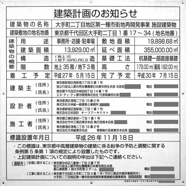 「大手町二丁目地区第一種市街地再開発事業」の様子