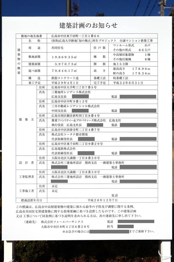 (仮称)広島大学跡地「知の拠点」再生プロジェクト 分譲マンション新築工事