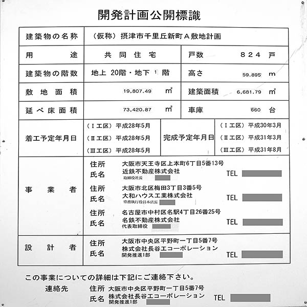 ローレルスクエア健都ザ・レジデンスの開発計画公開標識