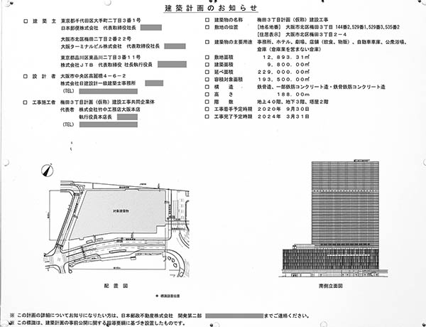 梅田3丁目計画（仮称）建設工事の建築計画のお知らせ