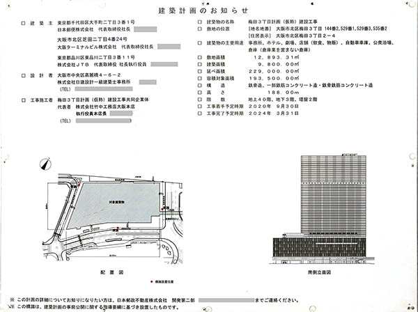 梅田3丁目計画（仮称）建設工事の建築計画のお知らせ