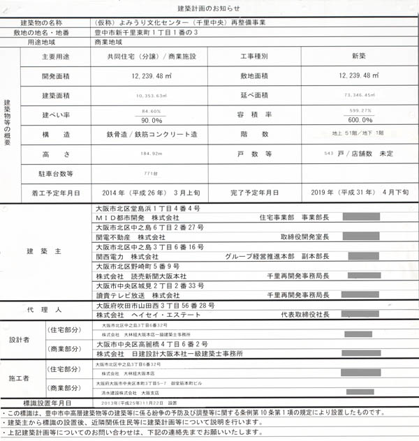 ［仮称］よみうり文化センター（千里中央）再整備事業