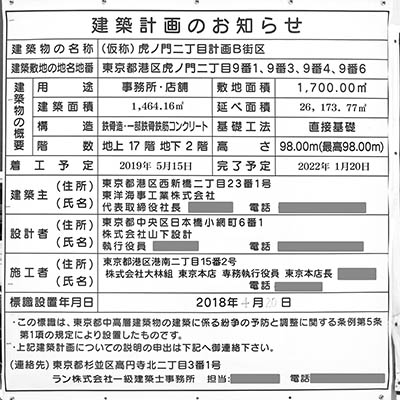 (仮称)虎ﾉ門二丁目計画B街区の建築計画のお知らせ