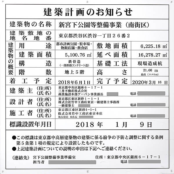 新宮下公園等整備事業(南街区)／(仮称)渋谷区神宮前六丁目ホテル計画の建築計画のお知らせ