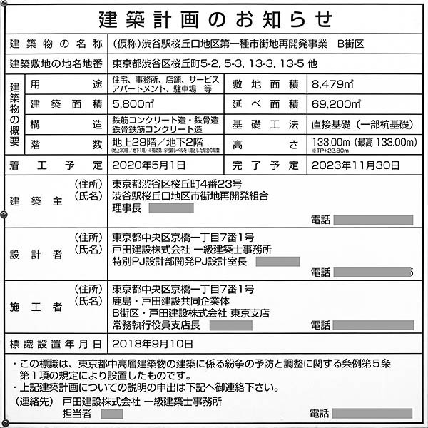 渋谷駅桜丘口地区第一種市街地再開発事業（B街区）の建築計画のお知らせ