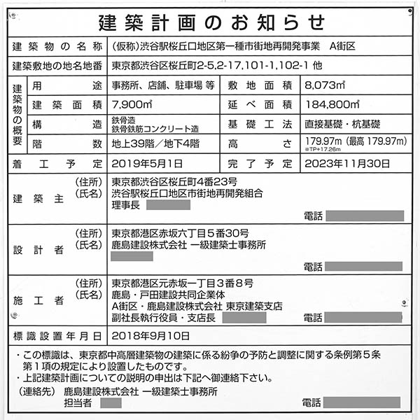 渋谷駅桜丘口地区第一種市街地再開発事業の建築計画のお知らせ