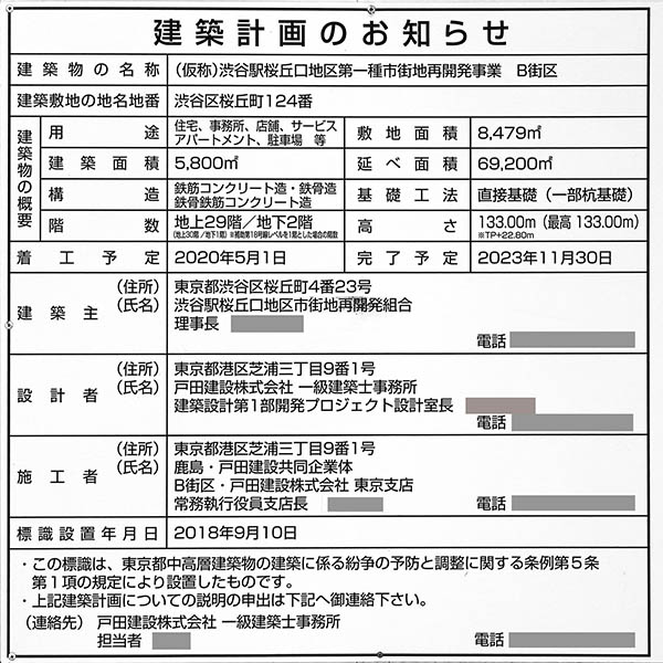 渋谷駅桜丘口地区第一種市街地再開発事業B街区の建築計画のお知らせ