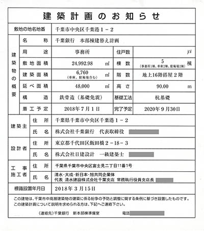 千葉銀行 本部棟建替え計画の建築計画のお知らせ