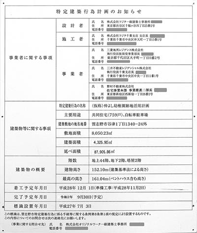 津田沼 ザ・タワーの建築計画のお知らせ