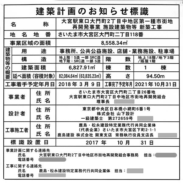 大宮駅東口大門町2丁目中地区第一種市街地再開発事業の建築計画のお知らせ