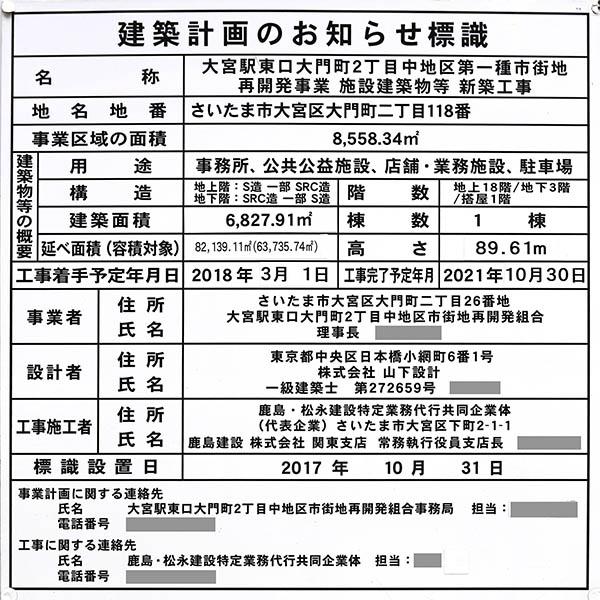 大宮駅東口大門町2丁目中地区第一種市街地再開発事業の建築計画のお知らせ