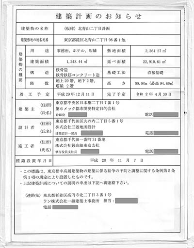 (仮称)北青山二丁目計画の建築計画のお知らせ