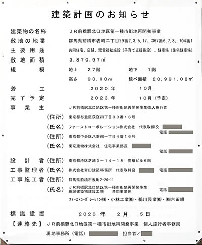 JR前橋駅北口地区第一種市街地再開発事業の建築計画のお知らせ