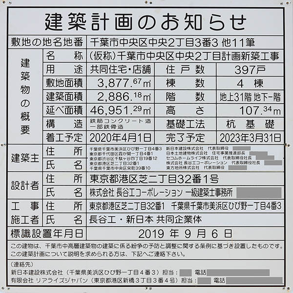 (仮称)千葉市中央区中央2丁目計画新築工事（千葉パルコ跡地開発）の建築計画のお知らせ