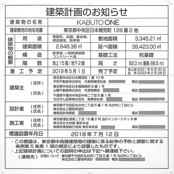 KABUTO ONE（カブトワン）の建築計画のお知らせ