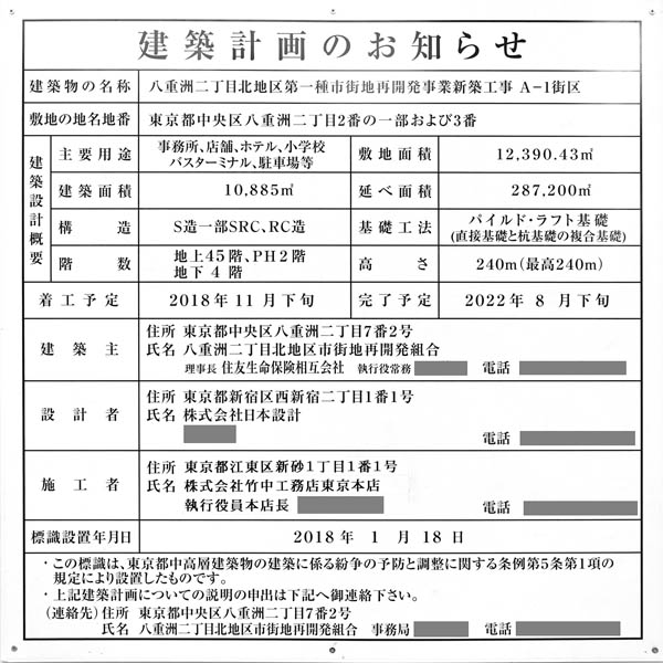 八重洲二丁目北地区第一種市街地再開発事業の建築計画のお知らせ