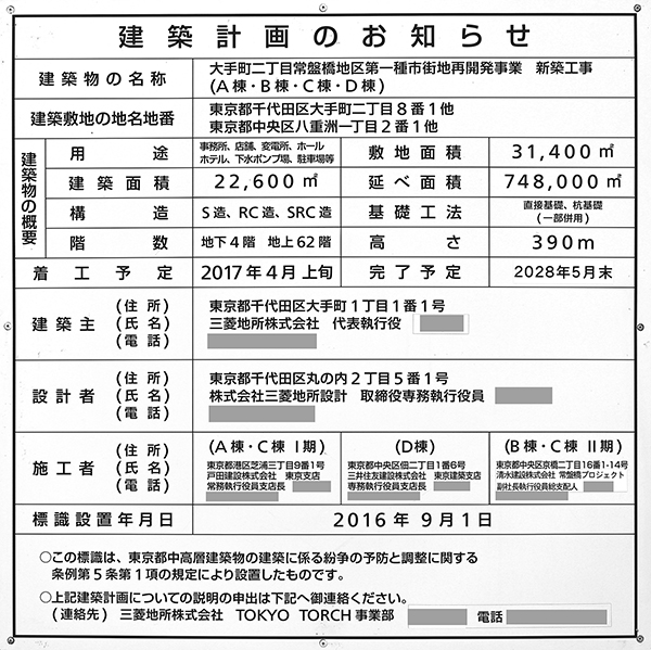 TOKYO TORCH（トウキョウ トーチの建築計画のお知らせ