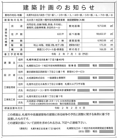 札幌駅北口8・1地区第一種市街地再開発事業の建築計画のお知らせ