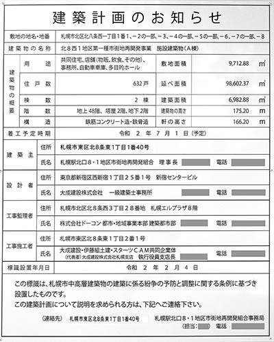 札幌駅北口8・1地区第一種市街地再開発事業の建築計画のお知らせ