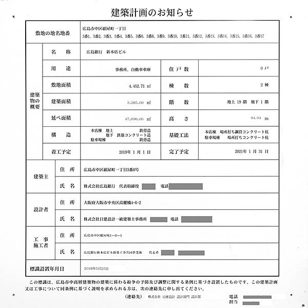 広島銀行新本店ビルの建築計画のお知らせ