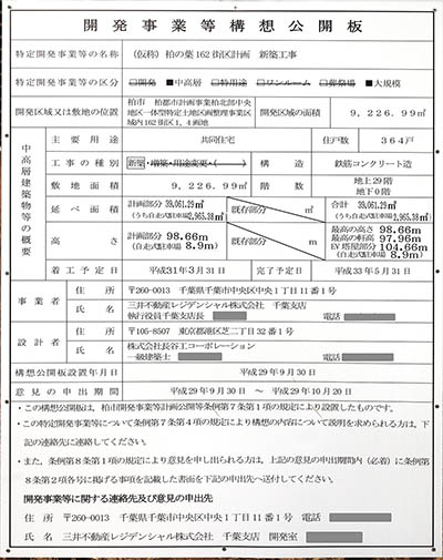 (仮称)柏の葉162街区計画新築工事の建築計画のお知らせ