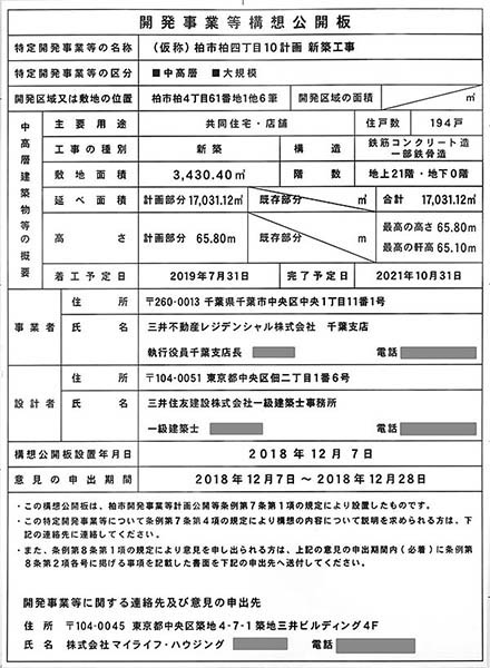 (仮称)柏市柏四丁目10計画新築工事の建築計画のお知らせ