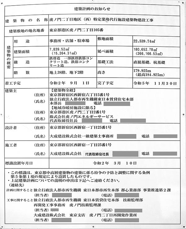 虎ノ門二丁目地区第一種市街地再開発事業　業務棟の建築計画のお知らせ