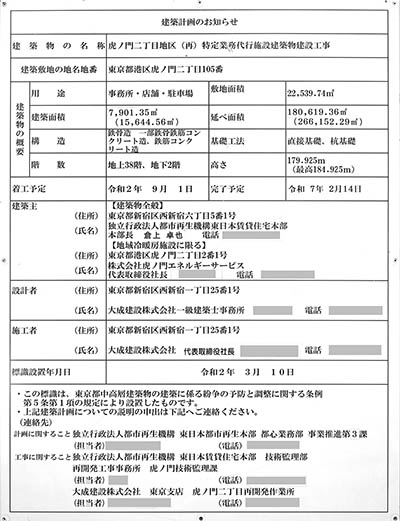 虎ノ門二丁目地区(再)特定業務代行施設建築物建設工事の建築計画のお知らせ