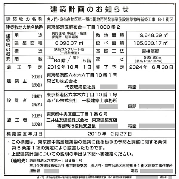 麻布台ヒルズレジデンスBの建築計画のお知らせ