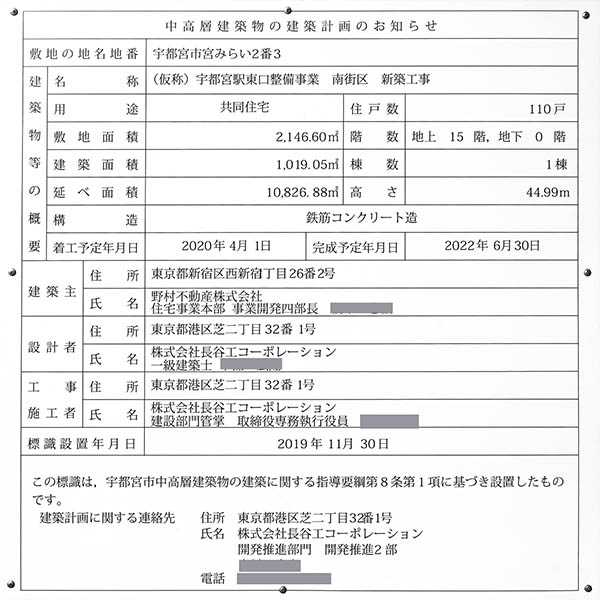 宇都宮駅東口地区整備事業の建築計画のお知らせ