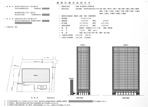 (仮称)新淀屋橋ビル新築計画（日本生命淀屋橋ビル建替計画）の建築計画のお知らせ