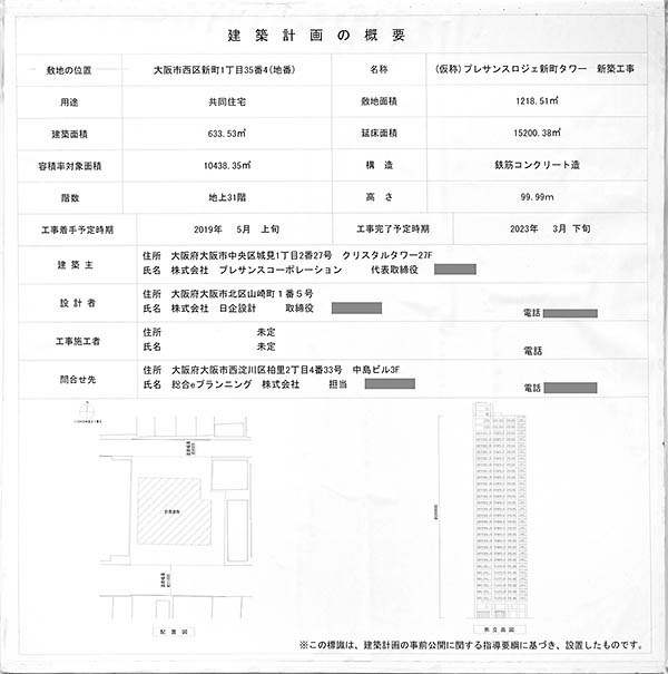 (仮称)プレサンスロジェ新町タワー新築工事