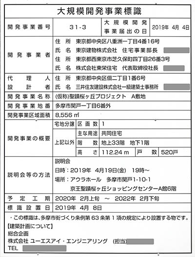 (仮称)聖蹟桜ヶ丘プロジェクトA敷地の建築計画のお知らせ