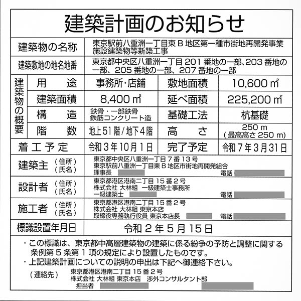 東京駅前八重洲一丁目東B地区第一種市街地再開発事業の建築計画のお知らせ