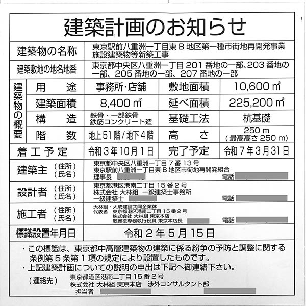 東京駅前八重洲一丁目東B地区第一種市街地再開発事業の建築計画のお知らせ