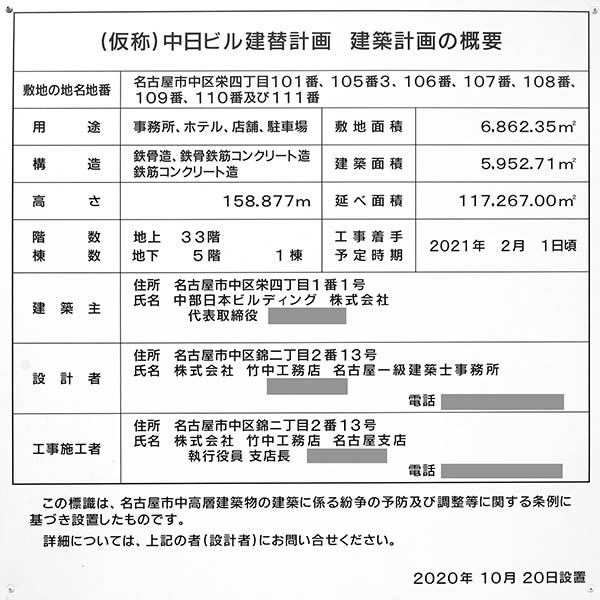 (仮称)中日ビル建替計画の建築計画の概要