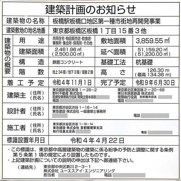 板橋駅板橋口地区第一種市街地再開発事業の建築計画のお知らせ