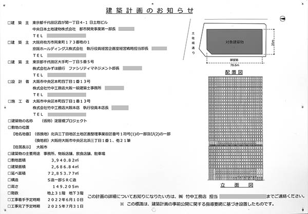 (仮称)淀屋橋プロジェクトの建築計画のお知らせ