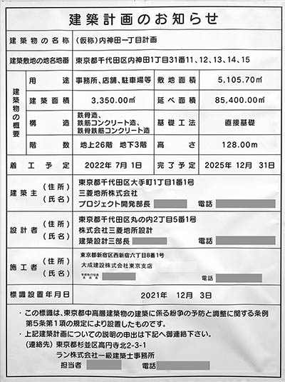 (仮称)内神田一丁目計画の建築計画のお知らせ