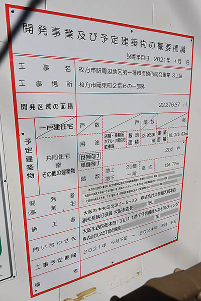 枚方市駅周辺地区第一種市街地再開発事業の建築計画のお知らせ