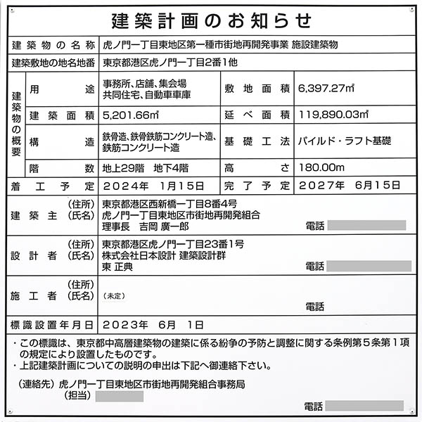 虎ノ門一丁目東地区第一種市街地再開発事業の建築計画のお知らせ