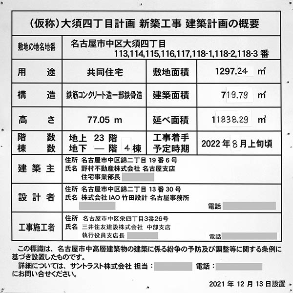 (仮称)大須四丁目計画の建築計画のお知らせ