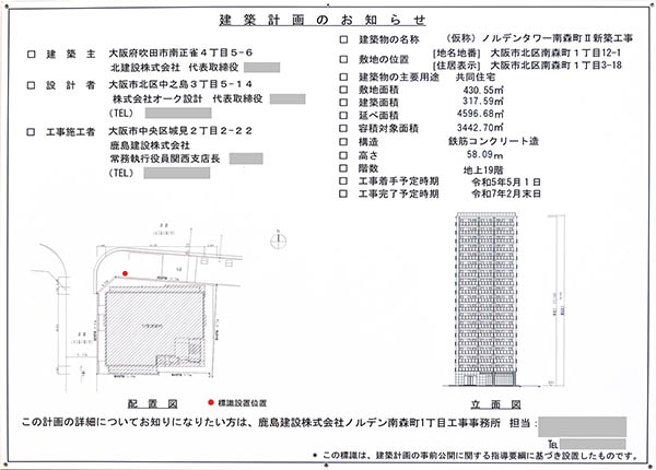 (仮称)ノルデンタワー南森町Ⅱ新築工事の建築計画のお知らせ
