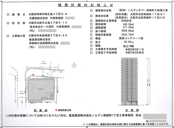 (仮称)ノルデンタワー南森町Ⅱ新築工事の建築計画のお知らせ