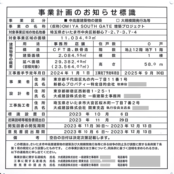 (仮称)OMIYA SOUTH GATE増築プロジェクトの建築計画のお知らせ