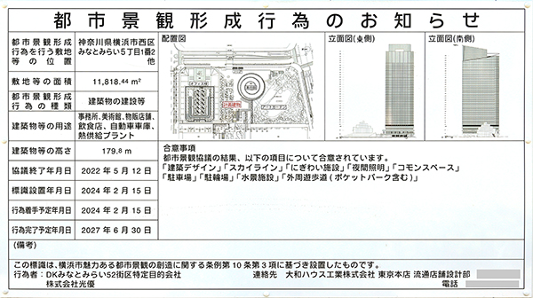 みなとみらい21中央地区52街区開発事業計画の都市景観形成行為のお知らせ